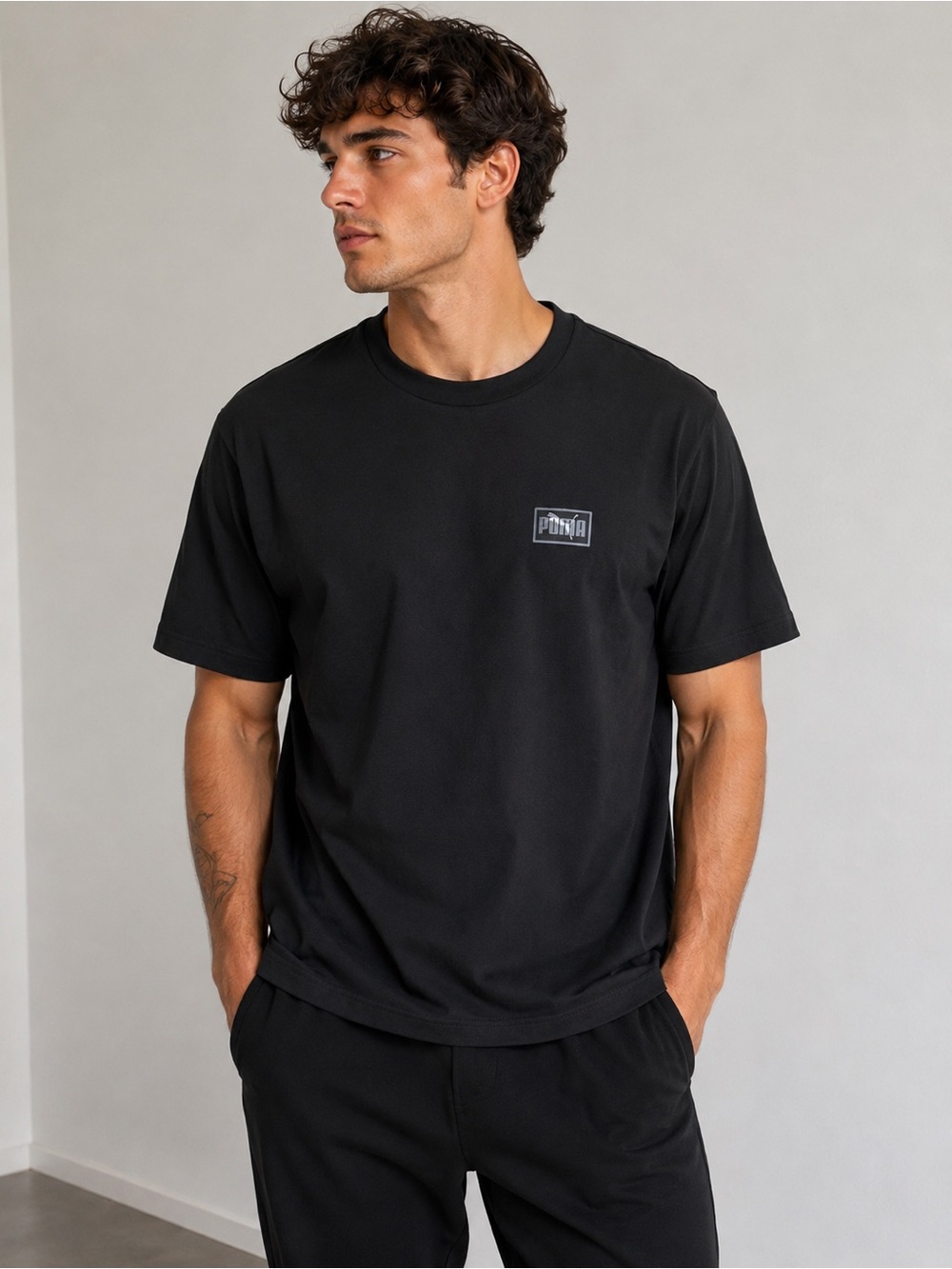 Puma Black Short Sleeve Crew Neck Tee with Chest Logo